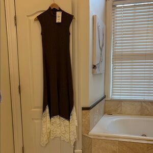 Zara Brown Sleeveless Maxi Dress with Lace Hem